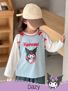 DAZY HELLO KITTY AND FRIENDS | SHEIN 少女圆领卡通图案针织长袖T恤，秋季 - 彩色 - 查看 3