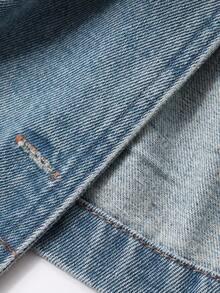 Livesso 女式宽松翻领牛仔夹克，秋季 - 藍色 - 查看 7