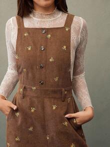 WESTFADE 花卉刺绣灯芯绒宽松阔腿背带裤，适合春季、度假、夏季、春假、节日、休闲、可爱、波西米亚风、纳什维尔、乡村音乐会等场合，也适合女性西部牛仔装扮，可用于度假、海滩、海滨牛仔风等。 - 棕色 - 查看 3