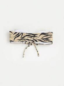 Swim Basics 斑馬紋前抽繩比基尼泳裝上衣