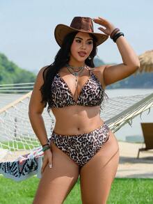 Swim Vcay 2025新款性感比基尼夏季沙滩时尚花卉豹纹女士泳装欧美跨境 - 咖啡棕 - 查看 4