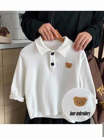 Camisa polo con gráfico de oso de unicolor para niño