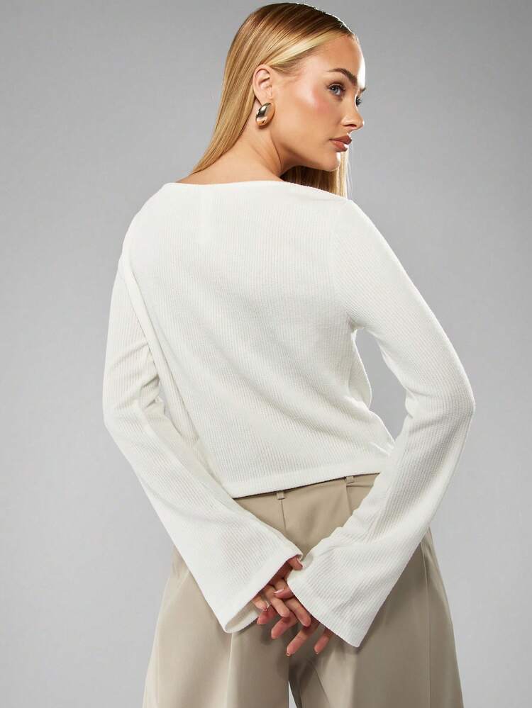 MISSGUIDED Ribbed Knit Long Sleeve Top Fitted Crew Neck Pullover Sweater Fall Winter Casual