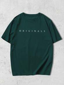 Manfinity Homme Plus Size Men's Casual Versatile Letter Print T-Shirt, Summer