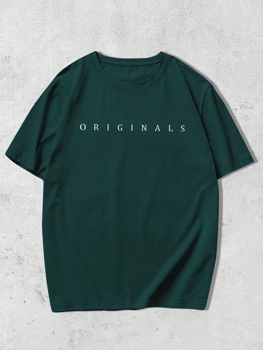 Manfinity Homme Plus Size Men's Casual Versatile Letter Print T-Shirt, Summer