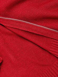 SHEIN MOD Cárdigan de punto con cremallera delantera abierta, manga larga y decoración de lazo rojo, talla grande