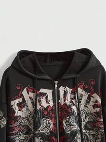 ROMWE Grunge Punk Women's Retro Y2K Vine Cross PUNK Open Front Loose Sweatshirt - Black - View 3