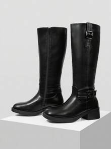 Mnmlis 女士柔软舒适通勤及膝靴 - 黑色 - 查看 3