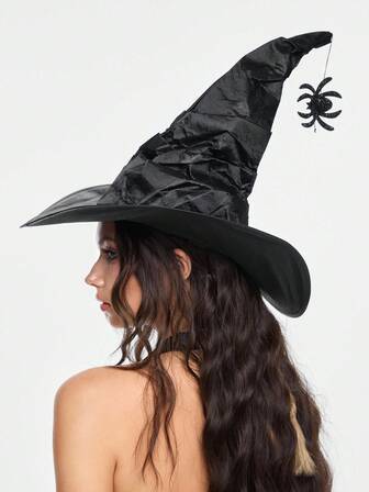 Grunge Punk 1pc Halloween Spider Wrinkle Witch Hat