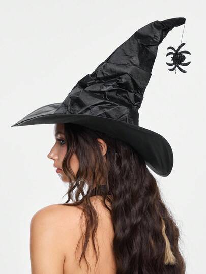 Grunge Punk 1pc Halloween Spider Wrinkle Witch Hat