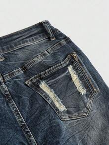 ROMWE J-Fashion Y2K Vintage Leopard Print Faux Fur & Denim Patchwork Low Waist Capri Pants - Blue - View 4