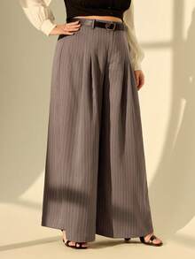 SHEIN MOD Pantalones de traje versátiles de talle grande para mujer, de pierna recta, aptos para uso casual/formal, para trabajo, uso diario, otoño/invierno - Gris - Ver 13