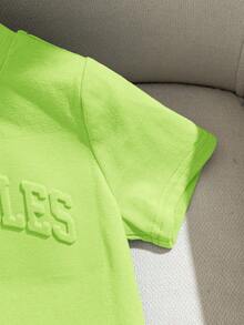 SHEIN 寶寶男/女字母印花短袖T恤和裝飾格紋休閒短褲2件套裝