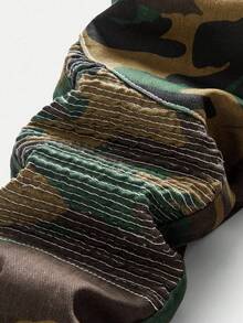 Teen Boys' Y2K Style Tree Camo Washed Denim Jeans, Straight Leg With Frayed Hem, Casual & Cool For School Fall Winter - Army Green - View 4