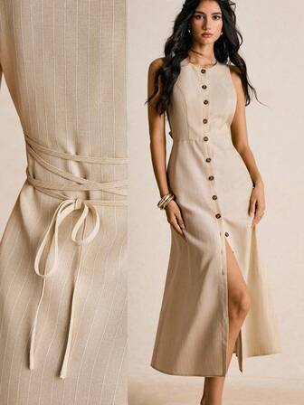 Poéselle 女士纯色简约无袖连衣裙，日常穿着