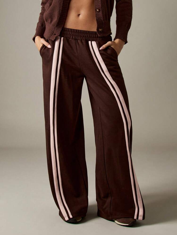 Missguided x Playboy Oversized Wide Leg Jogger Pants With Stripe Detail And Elastic Waistband For Casual Comfort