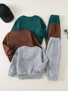 SHEIN 6件/套 嬰兒男孩女孩可愛秋冬休閒百搭素色字母印花長袖運動衫運動褲套裝 基本款多件式中性嬰兒服裝 嬰兒冬裝聖誕 - 彩色 - 查看 3