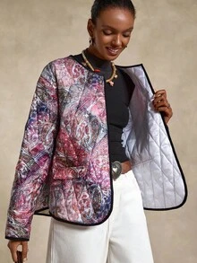 Bóhologie Französischer gesteppter Boho-bedruckter Mantel mit zwei Taschen, modischer Wintermantel - Verschiedenfarbig - Übersicht 7