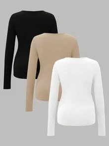 Modmama 休闲纯色圆领长袖高弹力哺乳上衣 - 卡其色 - 查看 3