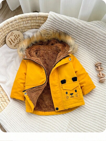 SHEIN Newborn Baby Girl Cute Cartoon Pattern Hooded Jacket, Versatile For Autumn/Winter Fall