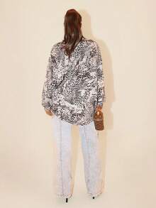 SHEIN Unity Autumn New Vintage French Style Distressed Leopard Print Loose Long Sleeve Women Shirt - Multicolor - View 2