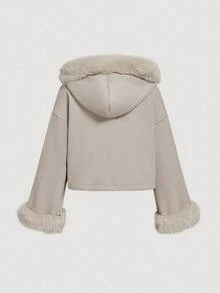 SHEIN MOD Women's Solid Color Wool Dropped Shoulder Hooded Long Sleeve Overcoats In Fall/Winter