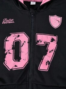 SHEIN Explorewe 秋冬季少女宽松休闲街头撞色卫衣，饰有大号图案印花，适合日常通勤、休闲、度假、与朋友聚会、街头风格、秋季街头服饰。 - 黑色 - 查看 6