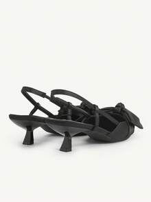 CUCCOO CHICEST 女士秋冬新品尖头小猫跟鞋，搭配超大蝴蝶结，优雅甜美浪漫时尚哥特式黑色缎面高跟凉鞋，适合正式场合、下午茶、约会、派对、婚礼、节日 - 黑色 - 查看 8