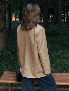 DAZY Women's Loose Fit V-Neck Long Sleeve Casual Street Style Jacket, Autumn/Winter Business Attire - Khaki - View 2