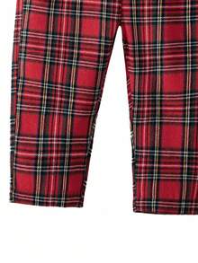 SHEIN 3pcs Baby Boy Gentleman Outfit Set,Red And White Plaid Pants,Bowknot Vest,Elegant Wedding Suit For Summer Birthday Party,Christening,Formal Occasions - Red - View 5