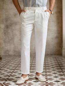 Manfinity NXTstreet Men's Casual Woven Tapered Slim Fit Ankle Pants, Old Money - White - View 1