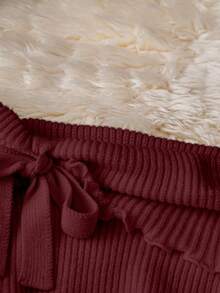 EMERY ROSE 3D Floral Off-Shoulder Knit Sweater, Asymmetrical Sleeve, Flattering, Versatile Women Pullover Top, Autumn/Winter - Burgundy - View 3