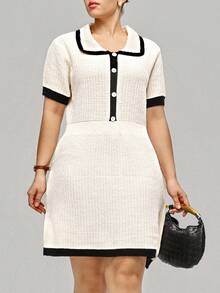 Easura Plus Size Vintage Chic Long Sleeve Button-Up Sweater Dress (Woe Is Me Vibes) (Wednesday Aesthetic) Winter Fall Autumn