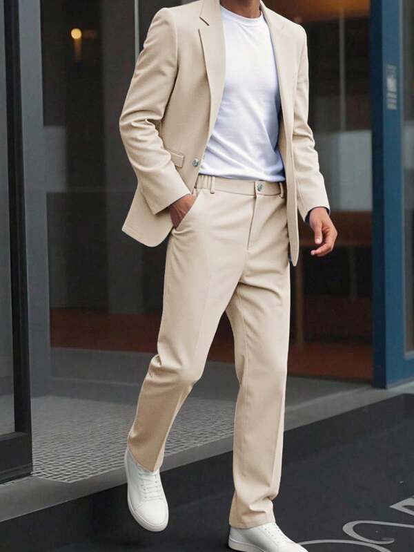 SHEIN Conjunto de terno casual para meninos adolescentes, 2 peças, estilo cavalheiro, streetwear, punk rock, roupa escolar, adequado para ocasiões de primavera/verão