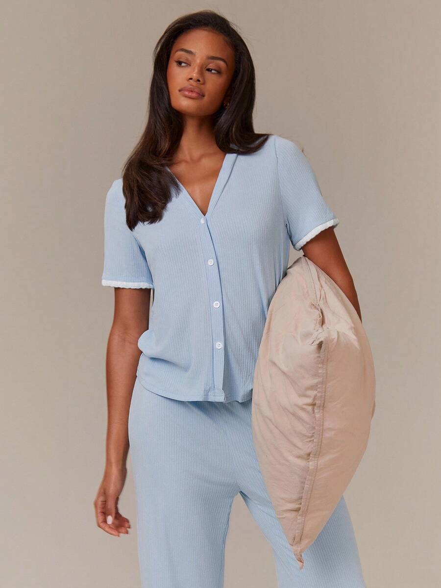 Athîral 2pcs Women Casual Contrast Color Loungewear Set Outfit - Multicolor - View 1