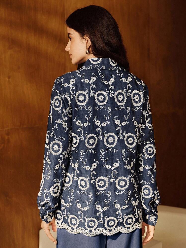 Blouse décontractée vintage brodée pour femmes, convient pour le printemps/été, la plage