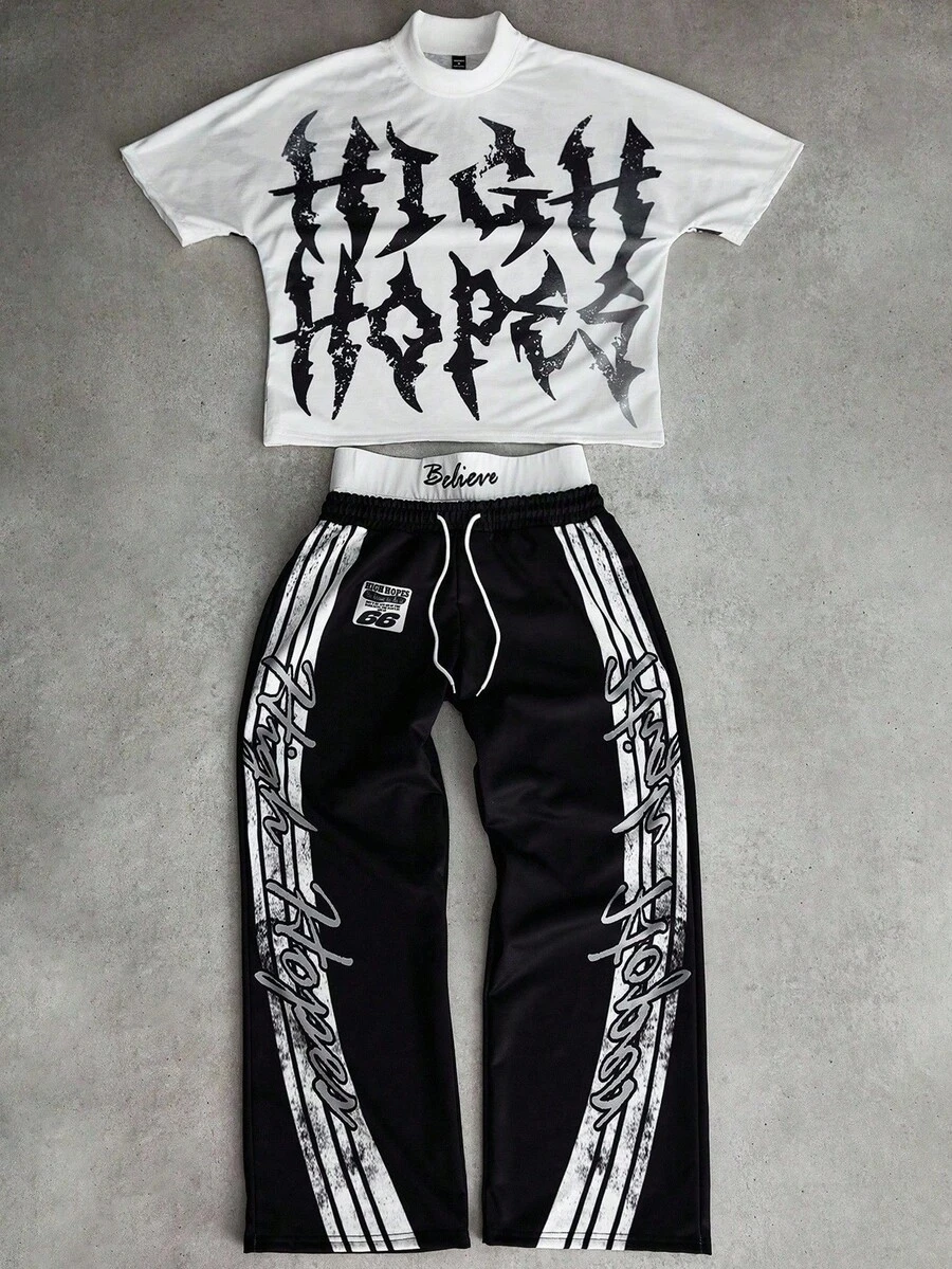 Manfinity EMRG 男士街头时尚破洞 T 恤和裤子两件套