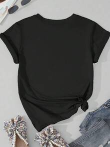 EMERY ROSE Too Many Storms Plus Size Short Sleeved T Shirts - Black - View 2