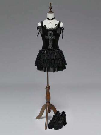 Goth Vestido con bordado de cruz egipcia antigua del palacio gótico vintage para mujeres