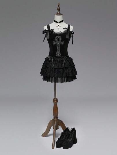 Goth Vestido con bordado de cruz egipcia antigua del palacio gótico vintage para mujeres