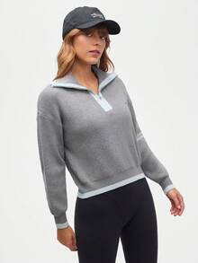 Easify SHEIN Sport Damski sweter sportowy z długim rękawem i stójką, rozpinany na zamek, damskie swetry sportowe, sweter z zamkiem 1/4