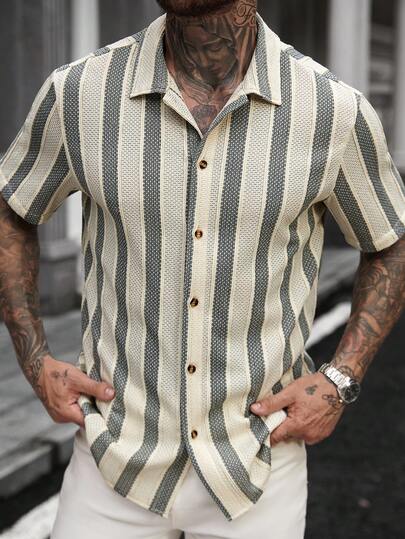 Manfinity CasualCool Camisa polo casual de rayas para hombre