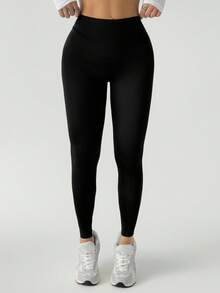 DAZY 女士高腰修身弹力休闲打底裤 - 黑色 - 查看 6