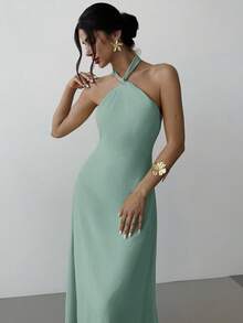 Firerie Váy dự tiệc thanh lịch dành cho nữ, váy suông hở lưng không tay, lãng mạn và thời trang cho những dịp mùa hè - Màu xanh Bạc hà - Xem 5