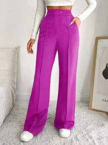 EURMUSE Women's Solid Color Seam Front Pocket Elegant Dress Pants - Red Violet - View 3