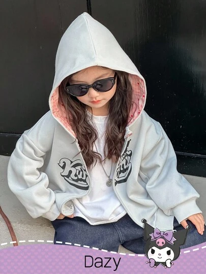DAZY HELLO KITTY AND FRIENDS | SHEIN 少女拉链连帽羊毛印花卫衣，秋冬