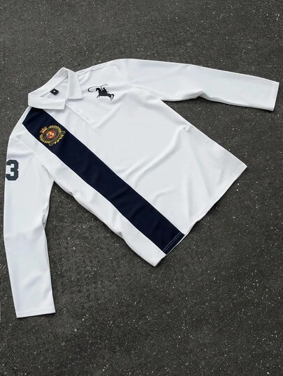 Manfinity Homme 男士休闲撞色纽扣半襟长袖 Polo 衫，秋季