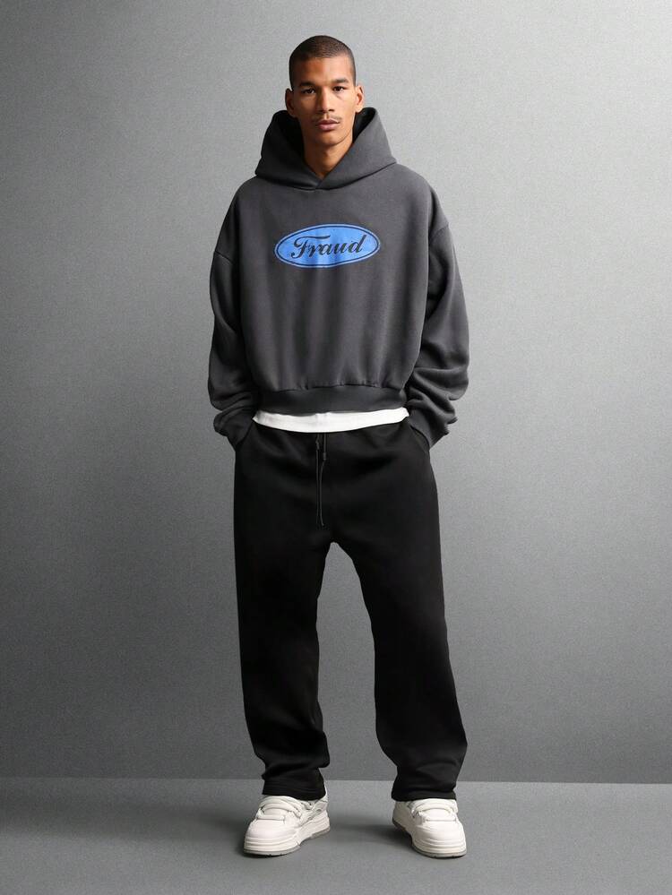 Sweat à capuche court avec logo imprimé vieilli