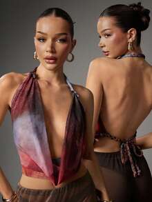 Hauture Women's Tie-Dye Draped Neck Sexy Tank Top, Summer - Multicolor - View 1