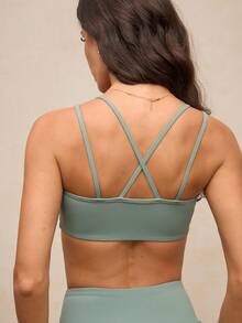 Activina 女士纯色交叉后背日常健身运动文胸 - 綠色 - 查看 2